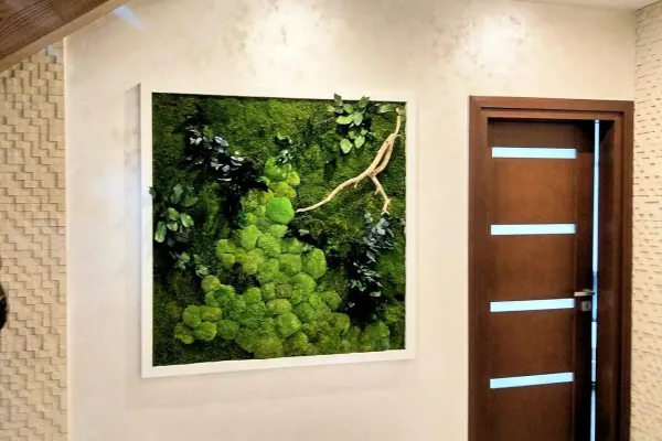 Zieleń Stabilizowana z Drzewnym Dodatkiem w Obrazie W Jasnej Ramie 